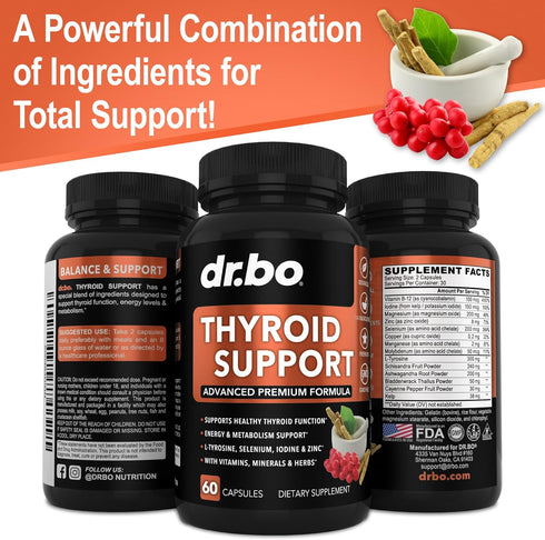 Thyroid Support Supplement for Women & Men - Natural Metabolism, Mood & Energy Enhancer, 60 Pills