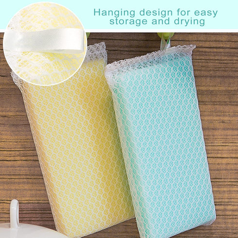 Individually Wrapped Sponge, Kitchen Dishwashing Sponge Multi-Purpose Mesh Net Scouring Pad, Odor-Free Sponge Wipes Suitable for Travel Apartments Household Cleaning (Mesh Net Sponge 10 Pack) by Terdey