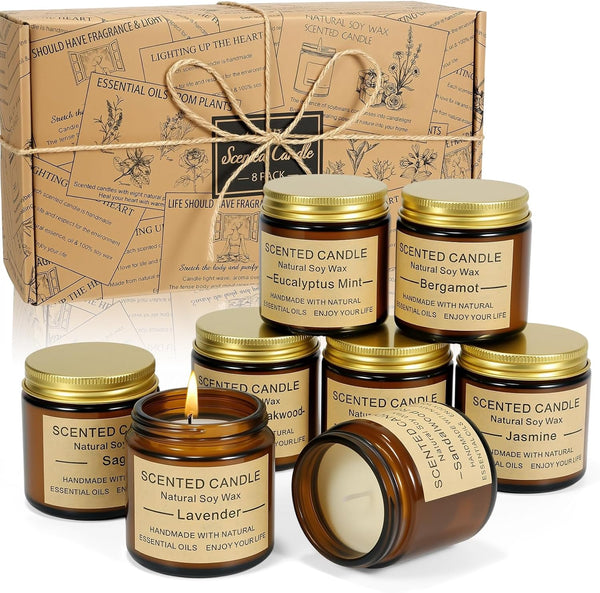GUYHNE 8 Pack Scented Candles, Natural Soy Wax with Elegant Packaging - Reassuring