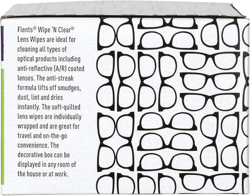 Flents Wipe'N Clear Lens Wipes, Anti Streak Fast Drying, White, 150 Count, Made in the USA