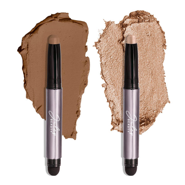 Julep Eyeshadow Stick Duo 101 – Crème-to-Powder Waterproof, Long-Lasting, Crease-Proof, Sand Shimmer & Smoky Tawny Matte