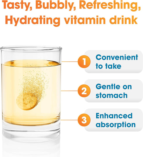 nutrazul Immune Triple Action Effervescent Tablet - 1000 mg Vitamin C, Vitamin D, Zinc, Orange 20's (Pack of 3), Gluten