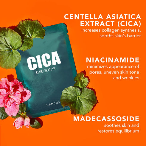 LAPCOS Cica Sheet Mask, Daily Face Mask with Centella Plant Extract to Revitalize Skin, Korean Beauty Favorite, 5-Pack