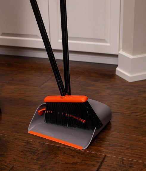 Set Set BirdRock Home Broom and Dustpan - Lobby Dust Pan - Orange and Grey Durable - Indoor or Outdoor - Sweep Combo