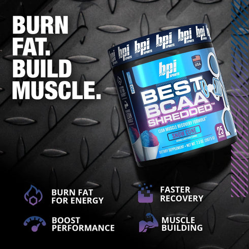 BPI Sports Best BCAA Shredded, Thermogenic Recovery Drink, Caffeine Free, Snow Cone Flavor, 25 Serving
