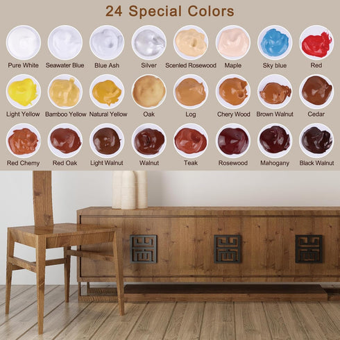 Furniture Repair Kit Wood Floor Repair Kit - Set of 50 - Furniture Scratches Repair Wood Fillers, 24 Colors Touch Up Kit with Scraper and Brushes for Scratches, Stains, Floors, Laminate, Cabinet