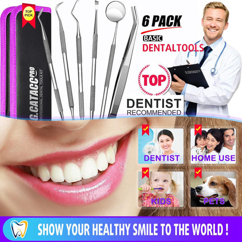 G.CATACC Dental Tools Hygiene Kit, Professional Stainless Steel Tooth Scraper Plaque Remover with Case