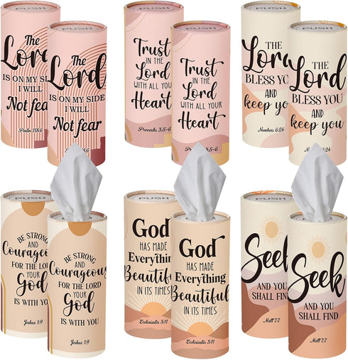 Outus 12 Pack Christian Car Tissues Cylinder Holder with Facial Tissue Bulk Round