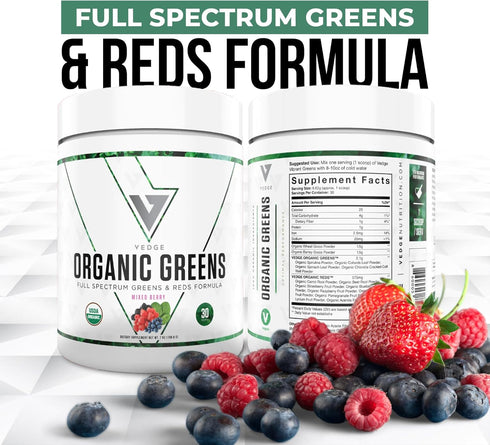 Vedge Nutrition Organic Greens, Vegan Superfood Powder for Energy, Antioxidants & Recovery - Mixed Berry Flavor, 30