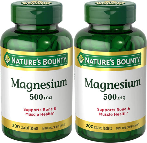 Nature's Bounty 500mg Magnesium, Twin Pack of 400 Tablets for Bone & Muscle Health