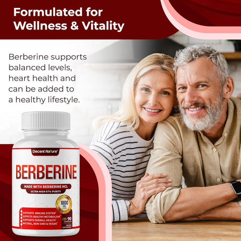 Premium Berberine Supplement 1800mg - High Purity Berberine HCl 97% - Immune System Support, Non-GMO Vegan, 90 Capsules