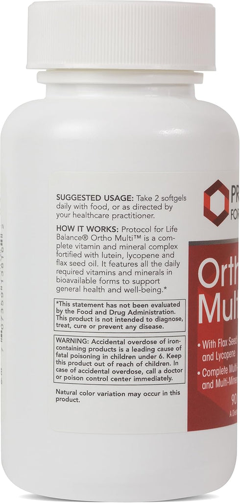 Protocol Ortho Multi - Complete Vitamins & Minerals Complex - Multivitamin with Lutein, Lycopene & Flax Seed Oil - 90