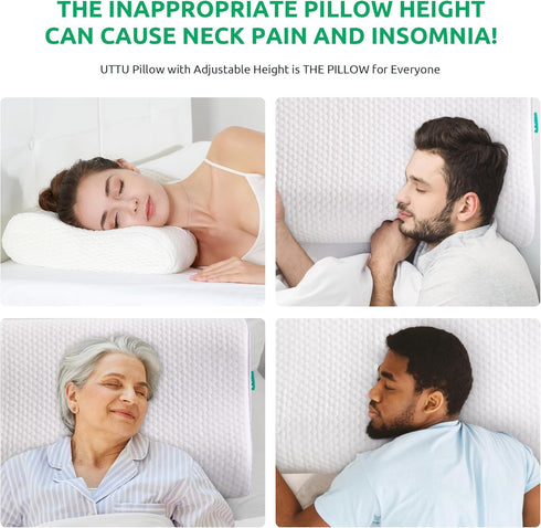 UTTU Cervical Memory Foam Pillow for Neck Strain Relief, Adjustable Orthopedic Sandwich Pillow, Queen