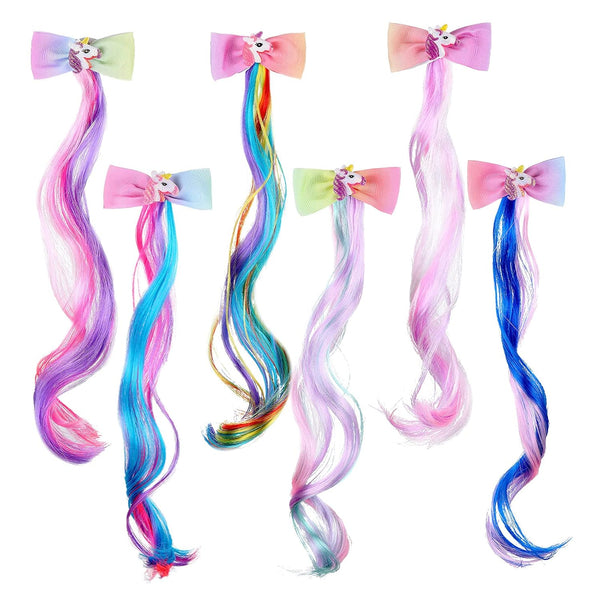 Waydress 6 Color Unicorn Bow Clip - Glitter Butterfly Hair Clip Wigs for Crazy Hair Day Accessories for Girls