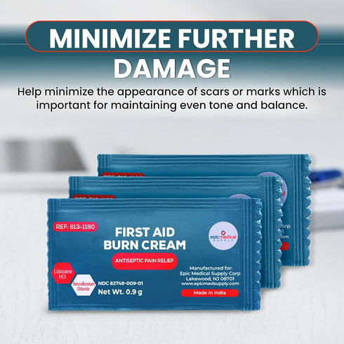 Packets 144, First Aid Burn Cream Box of Burn Ointment with Lidocaine and Benzalkonium Chloride for Minor Scrapes