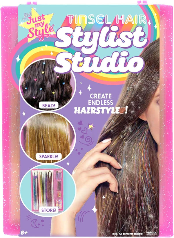 Just My Style Fairy Hair Tinsel Kit, Tinsel Hair Stylist Studio with 9 Colorful Strands & Hair Beading Tool