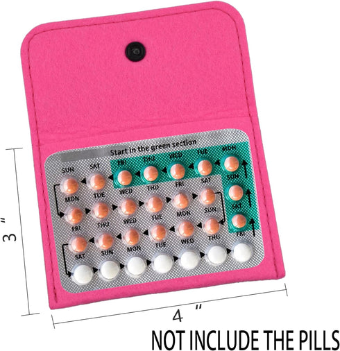 2 Pack Birth Control Pill Packet, 4" x 3" Privacy Protection Contraceptive Medicine Holder, Pink Pouch