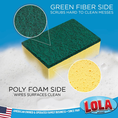 Lola Products Pot Brite Scour N' Sponge - 12 Pack Non-Scratch Dish Scrub Sponges, Nylon & Polyester Non-Woven