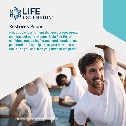 Life Extension Brain Fog Relief, Caffeine-Free Nootropic Formula for Clear Mind, 30 Softgels