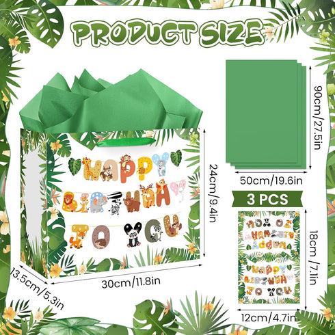 Jungle Safari Birthday Gift Bag Wild Animal Birthday Gift Bag with Wrapping Paper Card Zoo Jungle Safari Animal Baby