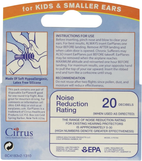 Earplanes Childrens Ear Plugs - Disposable for Flight Sound Noise and Air Protection, 1 Pair