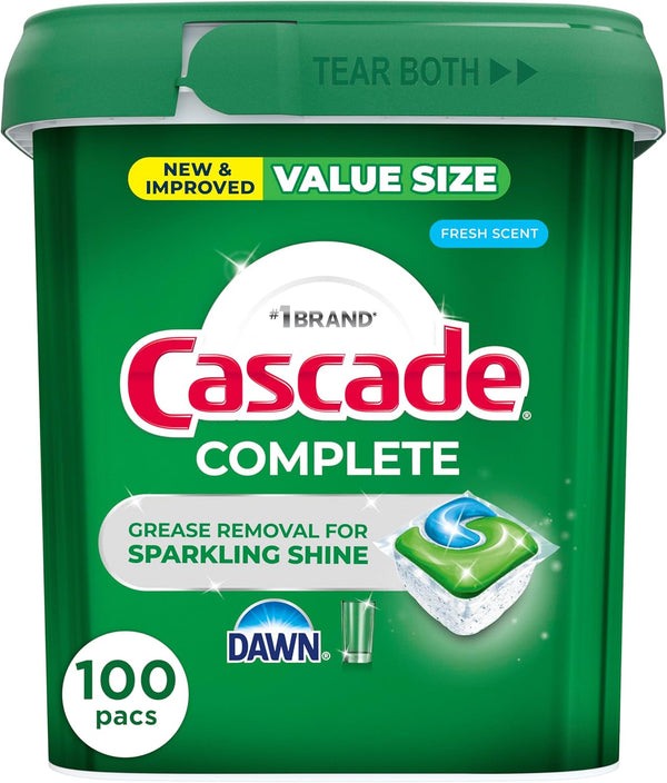 Cascade Complete Dishwasher Detergent Pods Fresh Scent Value Pack, Powerful Dishwasher Pods