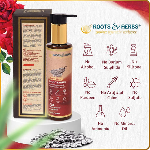 ROOTS AND HERBS Skin Foaming Cleanser - Ayurvedic Facial Wash with Aloe Vera & Jojoba Oil - 3.38oz