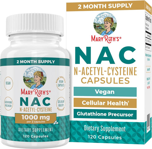 MaryRuth Organics Nutritional Supplement Capsule, NAC 1000mg Per Serving, Vegan, Non-GMO, 120 Count