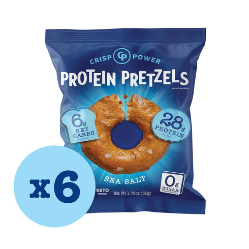 Crisp Power High Protein Pretzel Crisps, 6 Pack x 1.75 oz, Crunchy & Flavorful Plant-Based Snack, 28g Protein Per Pack