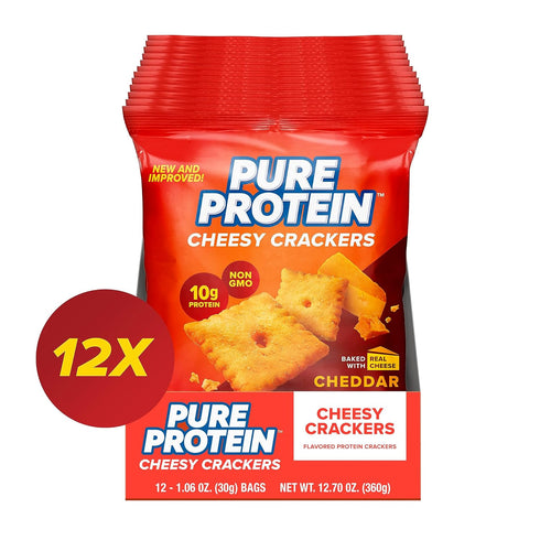 Cheddar Cheesy Crackers, High Protein Snack, 10G Protein, 1.06 Oz (Pack of 12)
