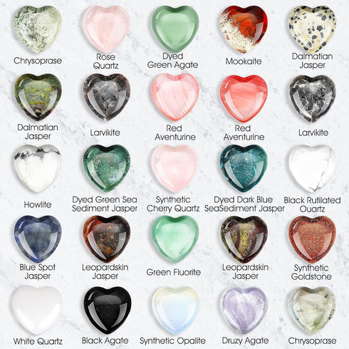 Fumete 60 Pieces Mini Natural Heart Stone - 20mm Pocket Heart Love Carved Chakra Reiki Energy Balancing Stones