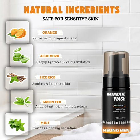 Pack 2 6.67 oz 2 Set Intimate Wash for Men Combo of | Foaming Cleanser with Green Tea & Orange Oil | pH Balanced |