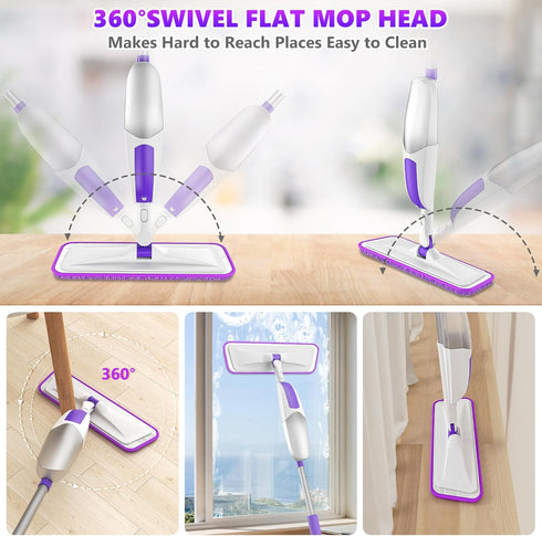 SEVENMAX Microfiber Spray Mops for Floor Cleaning - 3 Washable Pads for Swiffer Powermop
