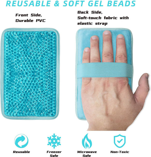 Gel Beads Ice Pack Ice Bag with Strap, Reusable Hot & Cold Compress for Knee, Shoulder, Back, Ankle (Blue)