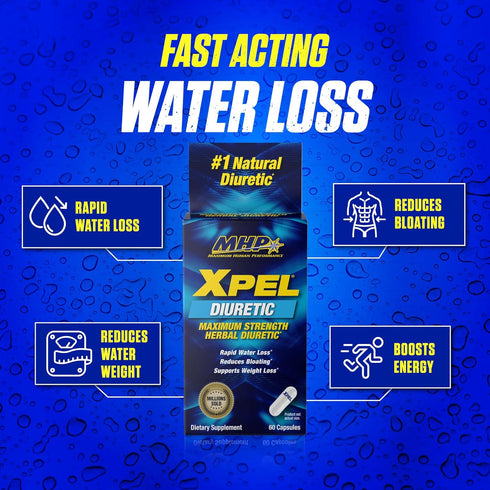 Maximum Human Performance Xpel Maximum Strength Diuretic Water Pills, 80 Capsules for Water Retention Relief