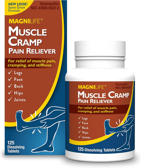 MagniLife Muscle Cramp Pain Reliever, All-Natural Acting Relief for Legs, Back, Feet, Hips, and Joints - 125 Tablets