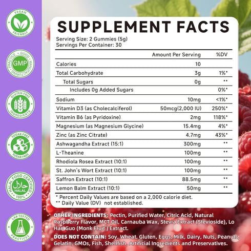 Gummies D3, B6, 60 Count Saffron Supplement for Kids & Adults Supports Antioxidant Function with Ashwagandha
