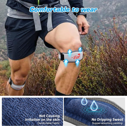 IPOW Embroidery Patellar Tendon Support Strap (2 Pack) for Knee Pain Relief, Knee Braces for Running