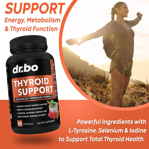 Thyroid Support Supplement for Women & Men - Natural Metabolism, Mood & Energy Enhancer, 60 Pills