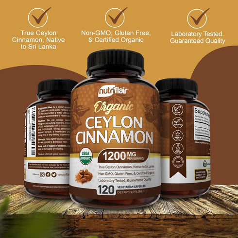 NutriFlair Organic Ceylon Cinnamon Supplement, 1200mg, 120 Capsules, Non-GMO, Gluten Free, Antioxidant