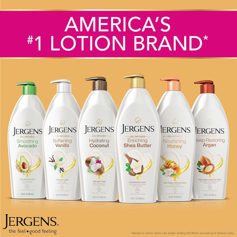 Jergens Deep Restoring Argan Oil Moisturizer, Soothing Body and Hand Lotion, 16.8 oz