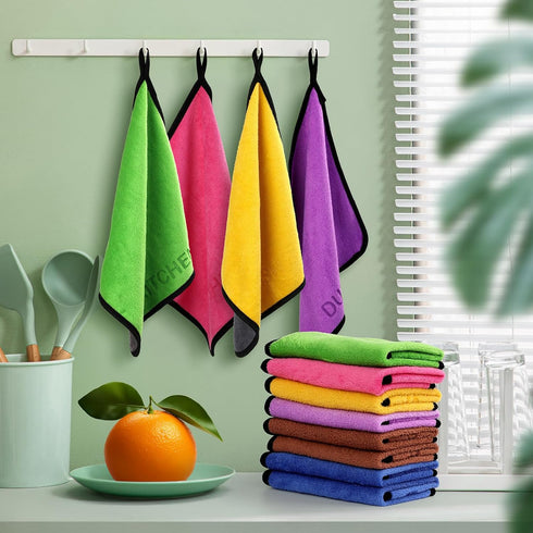 SLICHIO Set 12 Pack 12"x12" Microfiber Cleaning Cloth - Microfiber Towel with Printed Use Labels, Color-Coded Dish Rags
