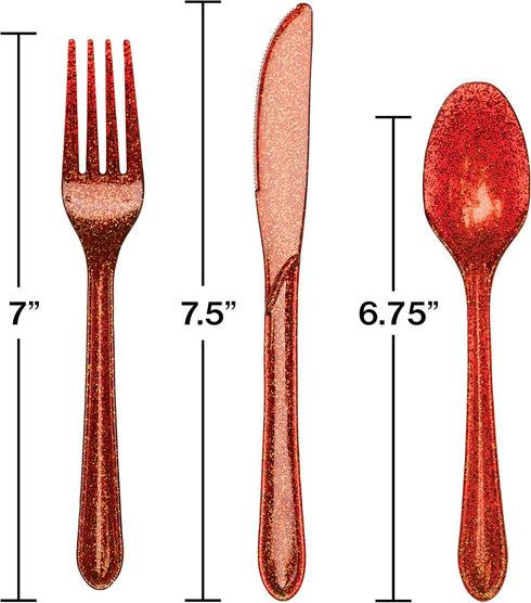 24-Piece Glitz Premium Plastic Cutlery Assortment, Red Glitter by Creative Converting