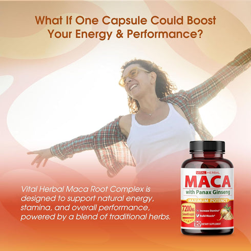 VITAL HERBAL 90-Day Maca Root Complex with Ashwagandha, Tongkat Ali, Tribulus, Horny Goat Weed & Panax Ginseng Herbal