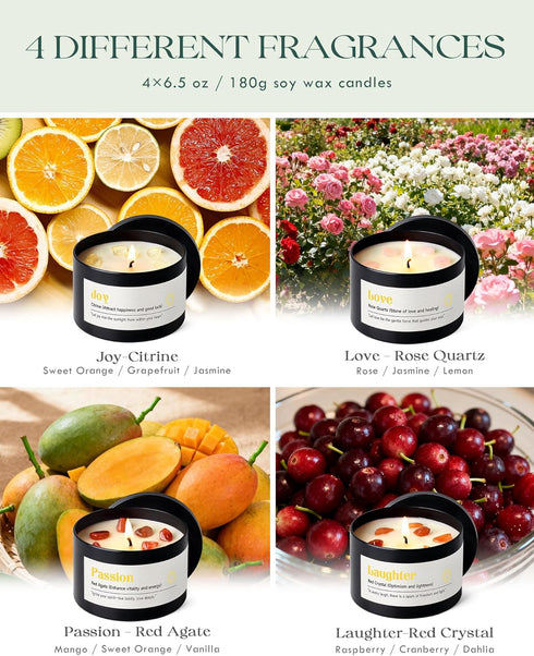 Set 4 Pack 26 oz 200 AOOVOO Crystal Energy Candles for Women - Soy Wax Candles for Home Scented, Hour Long Lasting