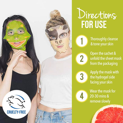 masque BAR Pretty Animalz Facial Sheet Masks, Fun & Unique Skincare Face Mask, Hydrating & Soothing, Pack of 12
