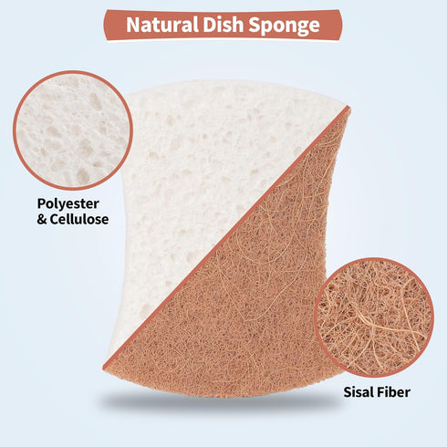 Natural Dish Sponge 12 Pack, Non-Scratch Scrub Sponge, Eco-Friendly Multipurpose Kitchen Cellulose Sponge, Biodegradable Odor-less Dual-Sided Sponge for Dish Washing & Household Cleaning by HOMERHYME