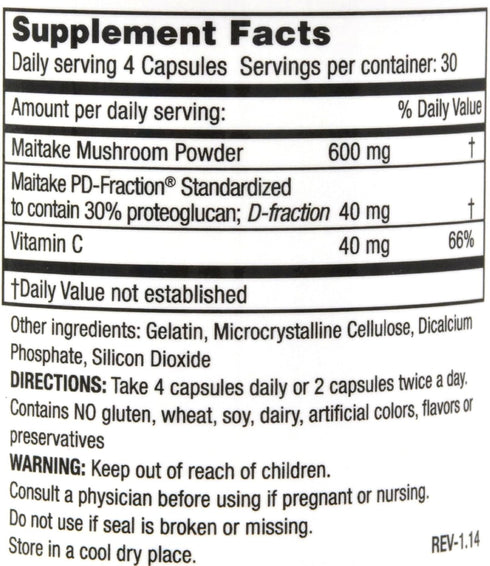 Grifron Maitake D-Fraction Standard Capsules, 120 Count for Immune Support
