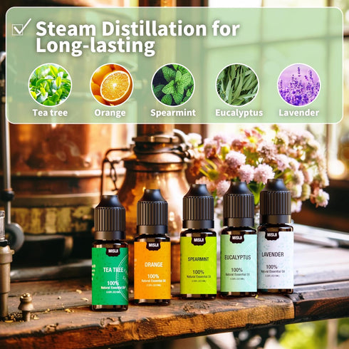 Essential Oils Set Top 5 Aromatherapy-Essential Oils for Diffuser for Home,Air Freshening Diffuser Oils Scents for Aromatherapy,Laundry,Candle&Soap Making,Humidifiers 5 X 10ML