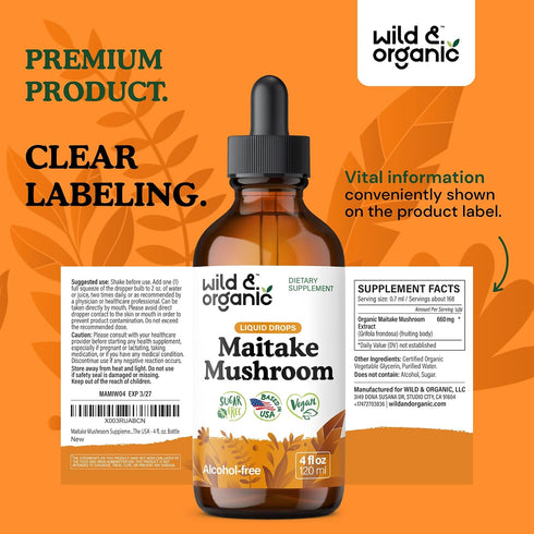 Immune 4 oz Wild & Organic Maitake Mushroom Tincture - Support Supplement - Liquid Maitake Mushroom Extract - Vegan